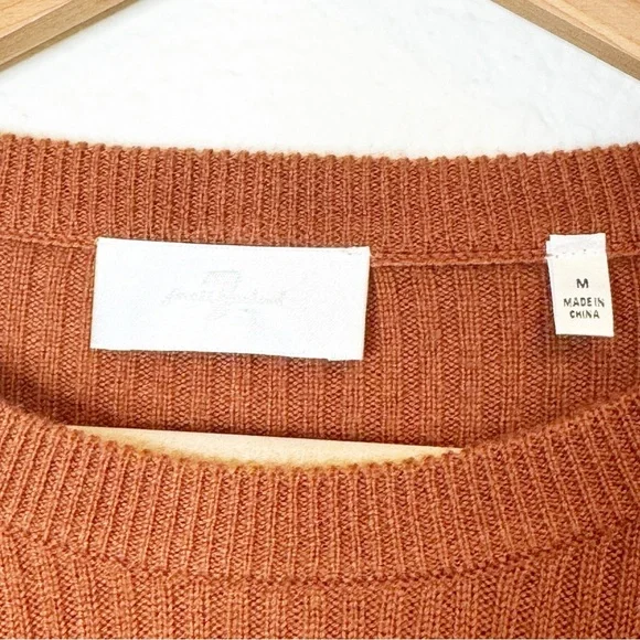 7 for All Mankind Brown Striped Cashmere Blend Puff Shoulder Crew Neck Sweater - Picture 4 of 6